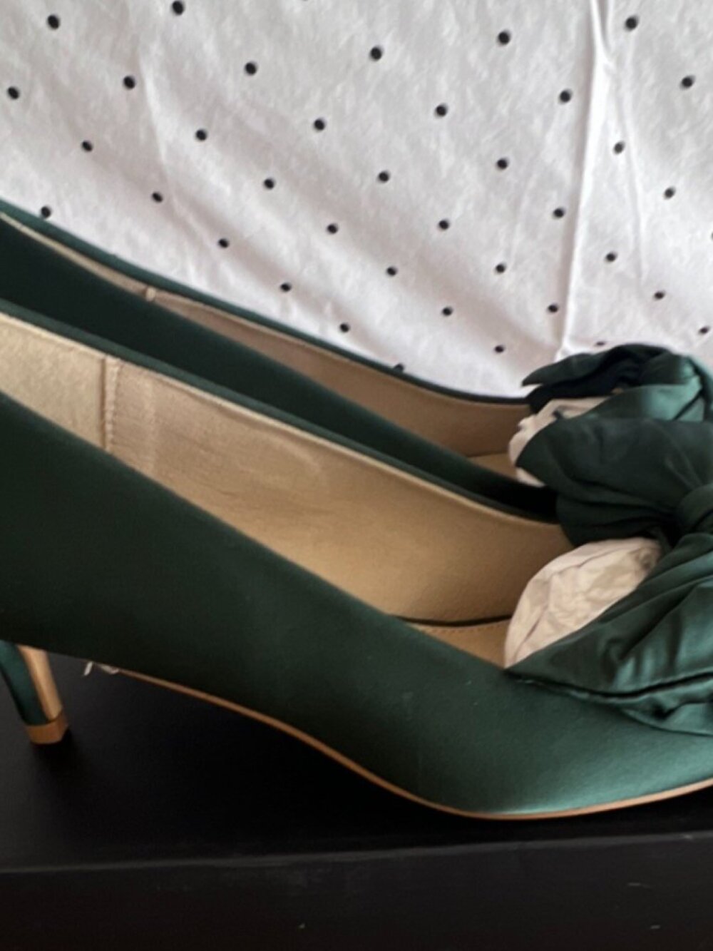 French Connection Emerald Green Bow Satin Kitten Heel Pumps - Picture 2 of 8